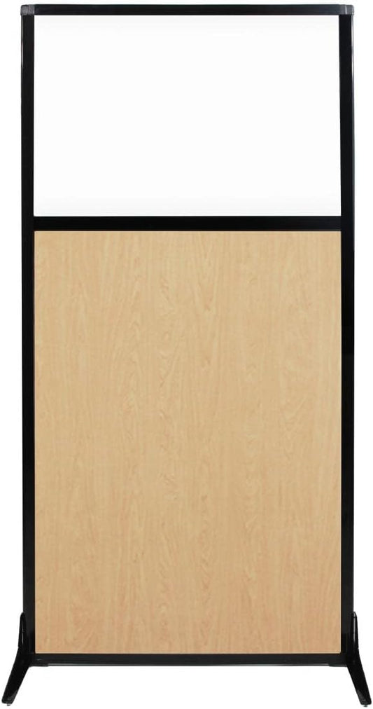Versare Workstation Partition | Portable Wall Divider | Modern Office Cubicle | Free Standing Privacy Screen | Flexible Work Space | 33" x 70" Natural Maple Wood Grain Panels with Clear Window