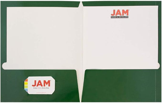 JAM PAPER Laminated Two Pocket Glossy School Folders - Letter Size - High Gloss Green - 6/Pack