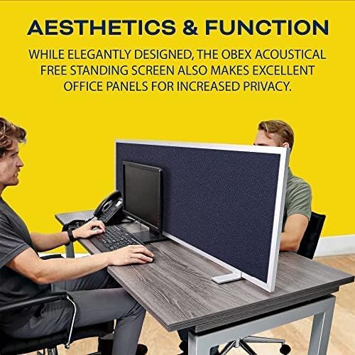 OBEX Acoustical Free Standing Privacy Screen, Cubicle Accessories Desk Privacy Panel, Desk Dividers for Office, Office Furniture Partitions Portable Sound Proof Dividers, 24" x 42", Slate