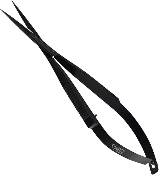 Cross Edge Spring Scissors 5 Inch straight Stainless Steel Precision Eyebrow & Eyelash Shaping & Trimming Scissor, Snips Squeeze, Embroidery, Knitting Micro Tip Craft Scissors (Black)