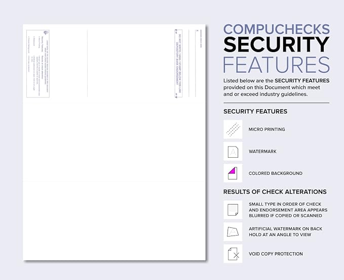 Compuchecks Top Blank Check Paper - 250 Pack, Quick-Books & Laser Printer Compatible - Security Business Checks with Voucher - 8.5" x 11" Burgundy Marble