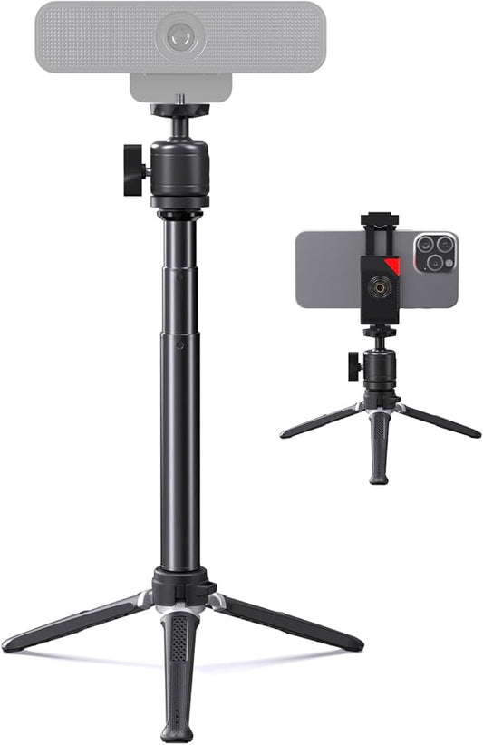 Webcam Tripod Stand for Desk, 3 Level Extendable Camera Tripod Mount for Logitech Webcam C920 C922 C922x C925e C930 C930e C615 Brio 4K NexiGo N60 and More, Camera and Phone Holder with 1/4" Thread