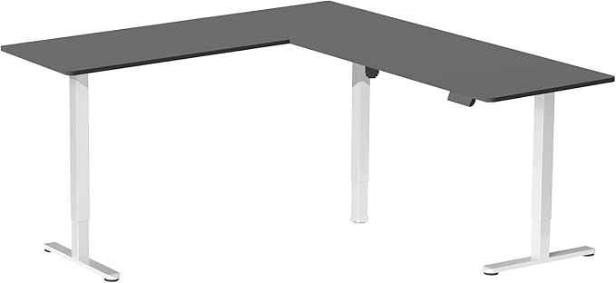 VIVO Electric Corner 84 x 63 inch L-Shaped Standing Desk, Memory Height Adjustment, Black Top White Frame, DESK-E3CTWB-84