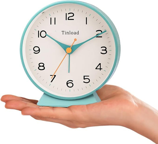 Tinload 4.5" Battery Operated Retro Analog Alarm Clock, Small Silent Bedside Desk Clock,Lighted on Demand, Battery Operated, Snooze, for Living Room, Bedroom, Bedside, Desk(Green)