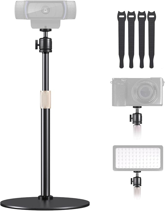 Upgraded Webcam Stand for Desk, Telescopic Webcam Tripod Mount with Ball Head, Compatible with Logitech Camera C922 C930e C920S C920 C615 C960 C920x BRIO 4K NexiGo N60, Phone Holder with 1/4" Thread