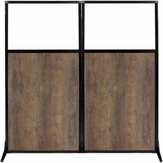 Versare Workstation Partition | Portable Wall Divider | Modern Office Cubicle | Free Standing Privacy Screen | Flexible Work Space | 66" x 70" Urban Oak Wood Grain Panels with Clear Window