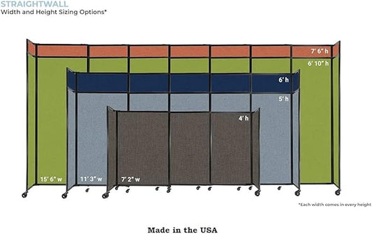 Versare Straightwall Sliding Portable Wall Partition | Freestanding Office Dividers | Locking Wheels | Temporary Room Separator | 11'3'' Wide x 6'10'' Tall Navy Blue Fabric Panels