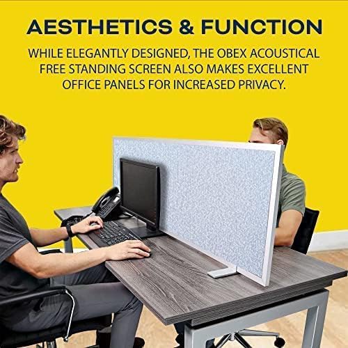 OBEX Acoustical Free Standing Privacy Screen, Cubicle Accessories Desk Privacy Panel, Desk Dividers for Office, Office Furniture Partitions Portable Sound Proof Dividers, 18" x 72", Overcast