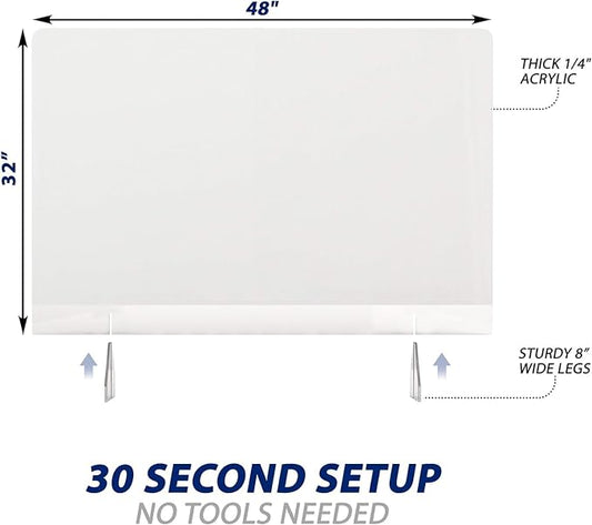 SignHero Sneeze Guard | Large, Sturdy ¼” Acrylic Plexiglass Shield | USA-Made, 30 Second Setup | Plexiglass Barrier for Counter, Reception, School, Office (Multiple Sizes)