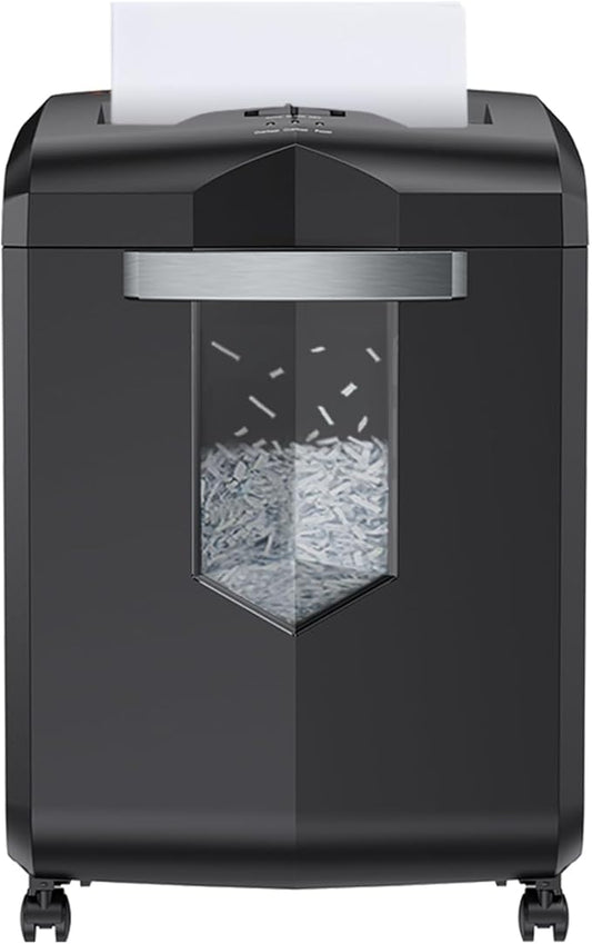Bonsaii Heavy Duty 18-Sheet Cross-Cut Paper Shredder 60-Minute Runtime 6-Gallon Basket with Casters for Office Use Shreds Credit Cards and Staples