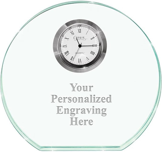 Crown Awards Personalized Jade Horizon Crystal Clock – Premium Jade Crystal Desk Clock with Custom Engraving