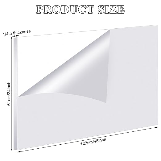 Roowest 1 Pcs 24 x 48 Inch, 1/4 Inch Thick Clear Acrylic Plexiglass Sheets Transparent Plastic Panels Sheets Cut to Size Cast Acrylic Board Panel with Protective Film for Craft DIY Project Sign Frame