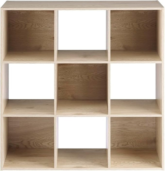 Whitmor 9 Cube Storage Organizer, Open Storage Display Bookshelf, Storage Cabinet for Living Room, Bedroom, Home, Office, White Oak