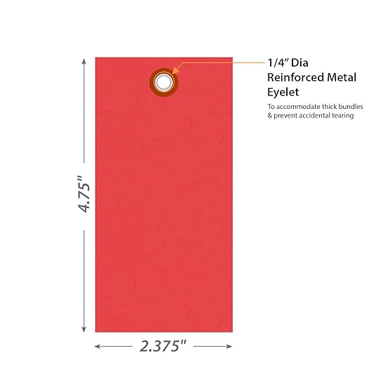 SmartSign (Pack of 100) 4.75 x 2.375 inch “Red” Blank Tyvek Shipping Tags with Metal Eyelets, Size #5, 8 mil Thick Tyvek, Made in USA