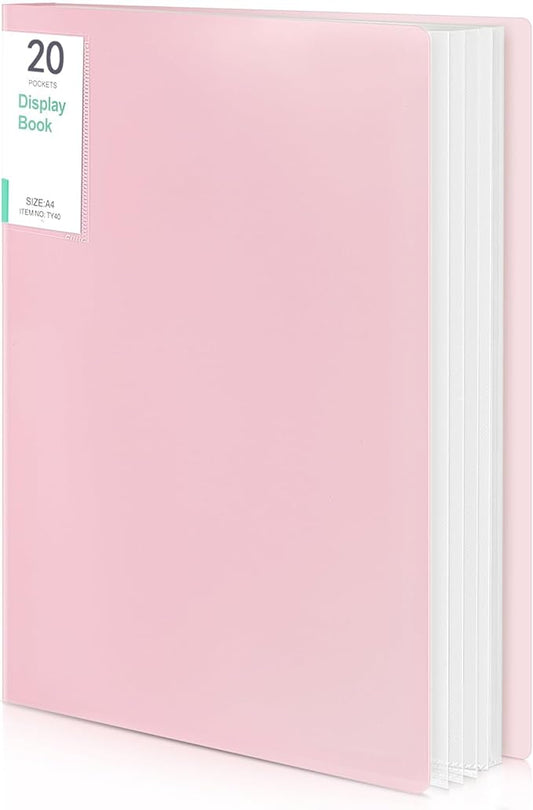 Phyxin 20-Pocket Portfolio Binder Organizer, Binder Sheet Protectors 8.5" x 11", Displaying 40 Page Plastic Folders for Documents, Document Organizer for Concert, Artwork, School & Office Use, Pink