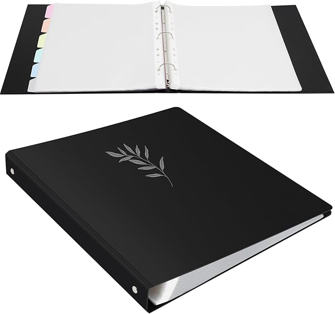 Uquelic 50-Pocket Binder with Plastic Sleeves for Letter/A4 Size(11" x 8.5"), Silver Leaf Printed Cover, Document Binder Organizer for Papers, Certificates and Artwork with Macaron PP Divider Pages