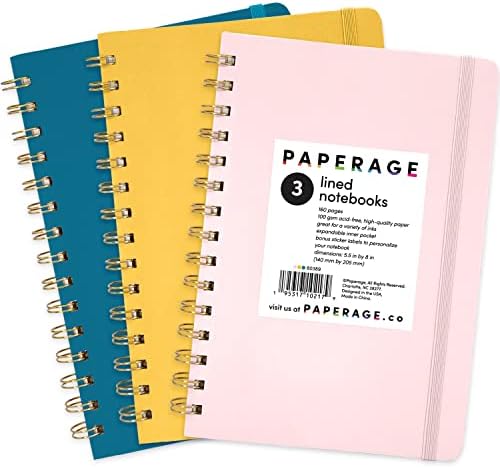 PAPERAGE Lined Spiral Journal Notebook — Yellow, 3 Pack