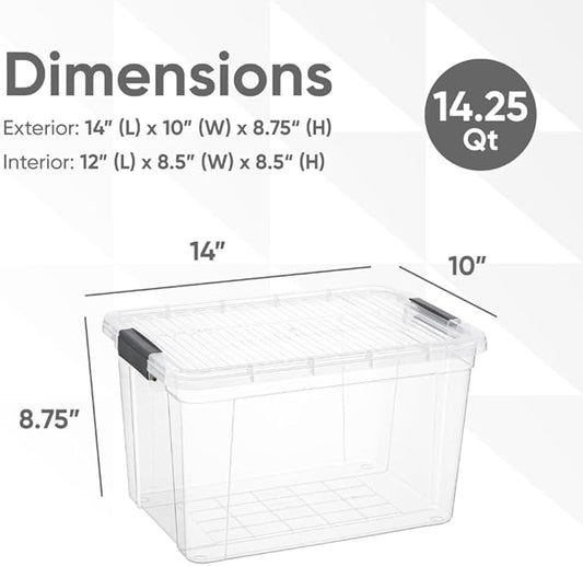 Superio Storage Bins with Lids, Clear Plastic Containers for Organizing, Stackable Totes, BPA Free, Odor Free, Organizer Boxes for Home, and Dorm (2 Pack, 14.25 Qt)