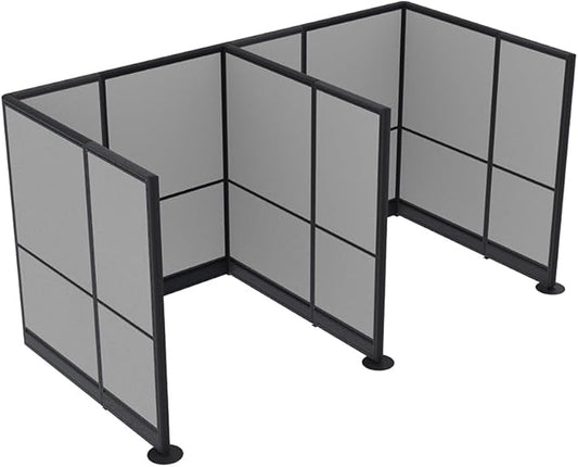 2 Person Workstation Wall Partition | Cubicle Workstations | Privacy Office Divider 2 Work Stations | U Shape Cubicle | Emerald Collection | 5x5x65 H | Silver
