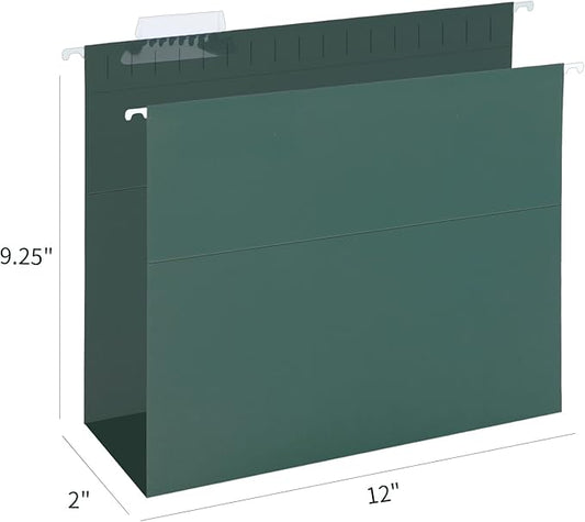 HERKKA Extra Capacity Hanging File Folders, 30 Pack Reinforced Hang Folders with Heavy Duty 2 Inch Expansion, Designed for Bulky Files, Medical Charts, Letter Size, Green