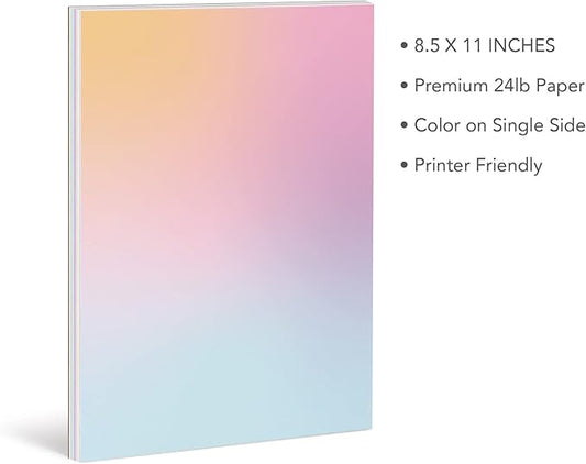 Pastel Gradient Paper Stationery, Aesthetic Paper 8.5 x 11 Inches, 60 Sheets, Colorful Writing Paper, Pretty Stationary Paper, Decorative Scrapbook Paper