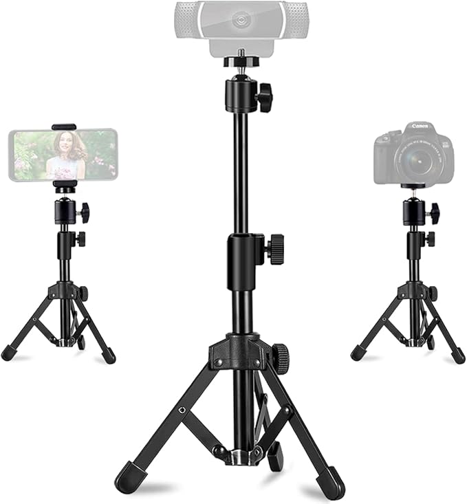Webcam Tripod Stand Extendable Desktops Tripod for Camera/Phone/Webcam, Desk Tripods Webcam Mount Holder Compatible with Logitech Webcams C925e C922x C922 C930e C930 C920 C615 /iPhone/Ring Light