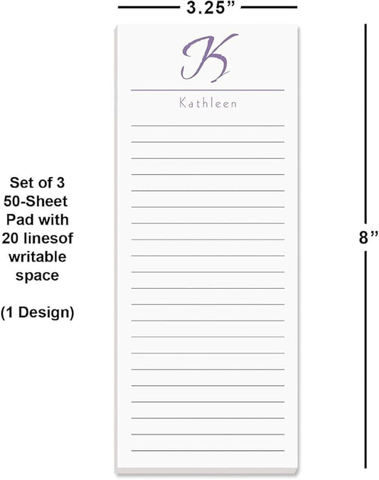 Current Personalized Name & Initial Notepad Set – Set of 3, 30-Sheet Pads, 2½ x 6½ Inches, Memo Pad, Shopping List, To-Do Notes, Office Organizer