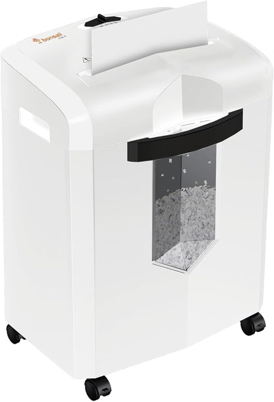 Bonsaii Micro Cut Shredder, Portable with a Convenient Handle, shredding up to 12 Sheets, P-4 Security Level, 60 Min Continuous, CD/Credit Card, Jam-Proof, 4.2 Gal Bin, White/Gray