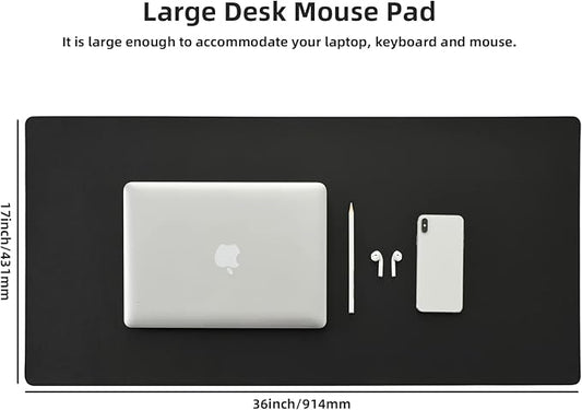 Leather Desk Pad,Wolaile 36x17 inch Large Mouse Pad,Waterproof Non-Slip Writing Desk Blotter,Computer Mat Desktop Protector for Office Home,Black