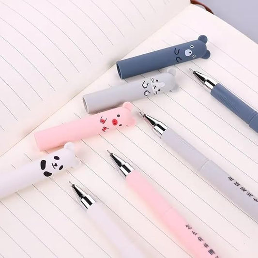 Piaogui 6pcs 0.5mm Erasable Gel Pens,Kawaii Cute Bear Pig Erasable Gel Pen Set Kawaii Pens Back to School Stationery Supplies for Writing Noting Journaling Kids Gifts (Blue-6 Pcs)