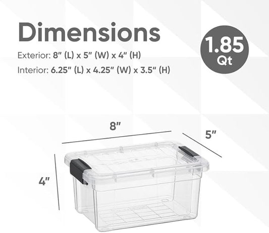 Superio Storage Bins with Lids- 4 Pack, 1.85 Qt Clear Boxes for Organizing, Stackable Plastic Containers- BPA Free, Non-Toxic, Odor Free, Organizer for Home, Office, Dorm