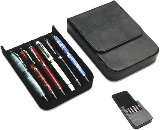 MIVLXLX Leather 6-Slot Fountain Pen & Pencil Tray Case — Black