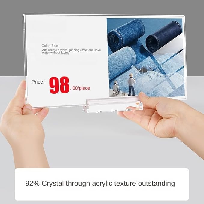 ECKEK Magnetic Sign Holder Grip Holder, Powerful Magnet, Acrylic Sign Holder for Retail Shelves Display Store Vendor Event Warehouse and Shop Supplies (Wood Base 210*150mm/8.27*5.91inches)