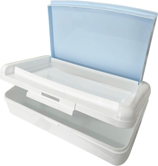 Double Layer Plastic Art Storage Box ，Fashion Hard Durable Pencil Organizer for Brushes, Paints, Stamps, Eraser, Sticker