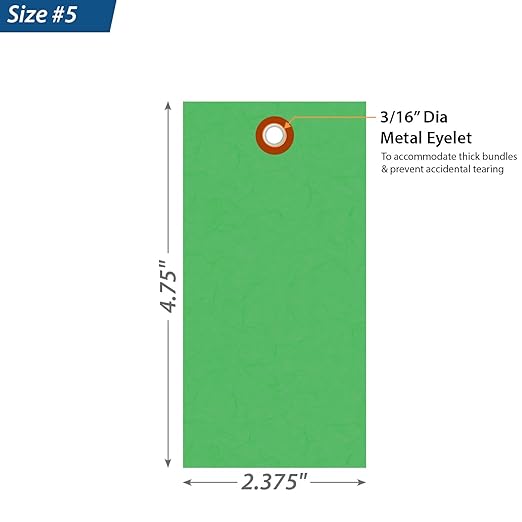 SmartSign (Pack of 1000) 4.75 x 2.375 inch “Green” Blank Tyvek Shipping Tags with Metal Eyelets, Size #5, 8 mil Thick Tyvek