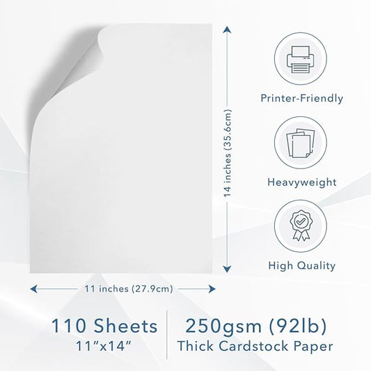 MOS White Cardstock Paper 11 x 14 Inch (110 Sheets) — Heavyweight Poster Board Card Stock for Crafts, Certificates, Menus, Art Projects, Printer Compatible