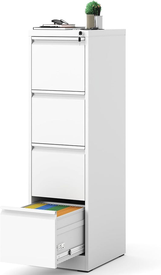 Reegangfa 4 Drawer File Cabinet with Lock, 18" D Metal Vertical Filing Cabinets, Steel File Storage Cabinets for Home Office, Hanging A4 Legal/Letter Size Narrow File Cabinet, Assembly Required