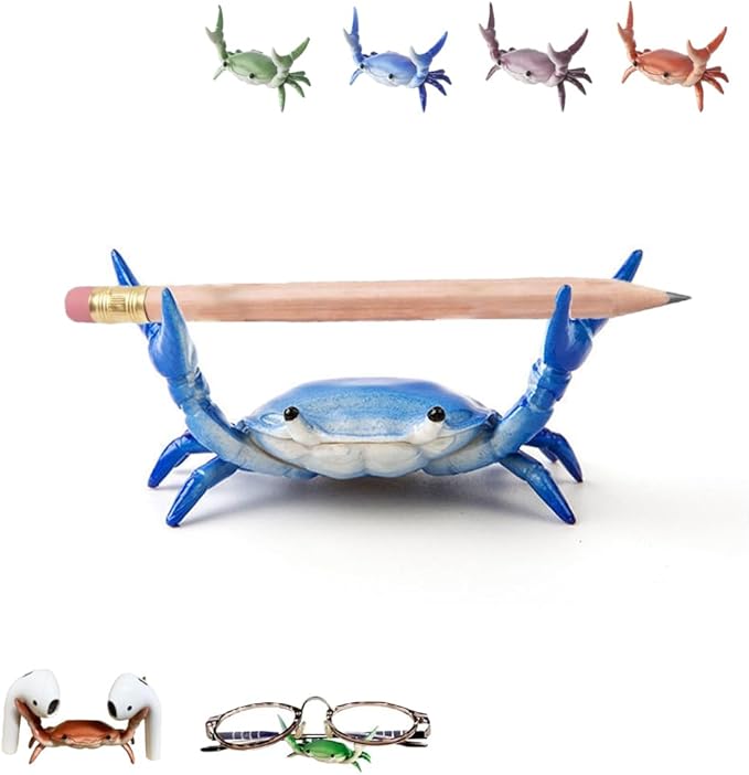 Blue crab-shaped pen and pencil holder for desk — playful desktop organizer