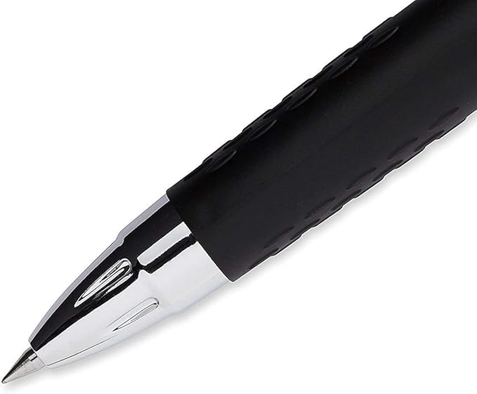 Advantage Gifts Signo 207 Roller Ball Retractable Gel Pens, Medium Point (0.7mm), Black Ink, 6 Count, Bundle with Plastic Reusable Pouch
