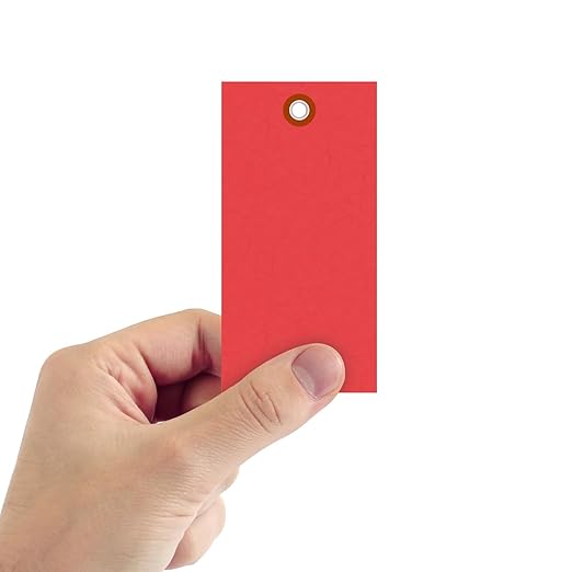 SmartSign (Pack of 100) 4.75 x 2.375 inch “Red” Blank Tyvek Shipping Tags with Metal Eyelets, Size #5, 8 mil Thick Tyvek, Made in USA