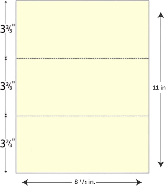 Limited Papers (TM) 8.5x11 Perforated Paper, 20/50 Pound, 75 GSM, Variety of Perforation Sizes and Colors, for Forms, Tickets, Postcards. (Ivory, 3 up - horizontal 3 2/3" and 7 1/3" from bottom)