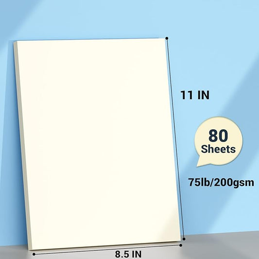Cardstock 8.5 x 11, Thick Printer Paper, Card Stock Paper 200 gsm, 80 Sheets Cream Card Stock, Off White Heavy Card stock, Construction Paper for Invitations, Diy Cards, Business Cards, Drawing etc