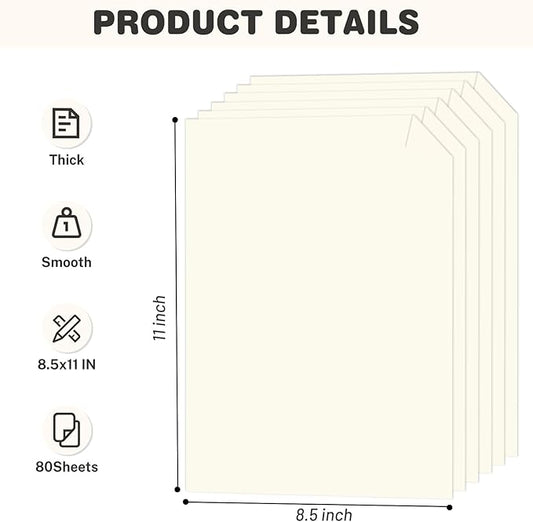 Cream Cardstock 8.5 X 11, 80 Sheets Card Stock, 75lb/ 200gsm Copy Paper, Cardstock Printer Paper for Art, Drawing, Invitations, DIY Cards, Watercolor, Craft, Construction, School & Office Supplies