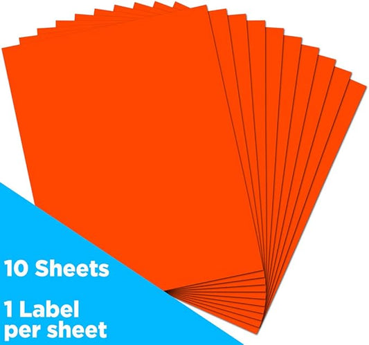 JAM PAPER Full Sheet Shipping Labels - Printable Sticker Paper - 8 1/2 x 11 - Neon Deep Red/Orange - 10 Full Pages/Pack