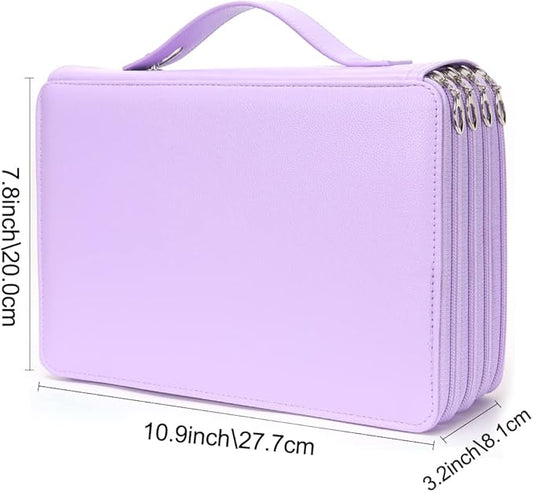 Vomgomfom Colored Pencil Holder - 200 Slot Deluxe PU Leather Pencil Case with Zipper Closure, Large Capacity for Watercolor Pens or Markers, Artist Organizer (Purple)
