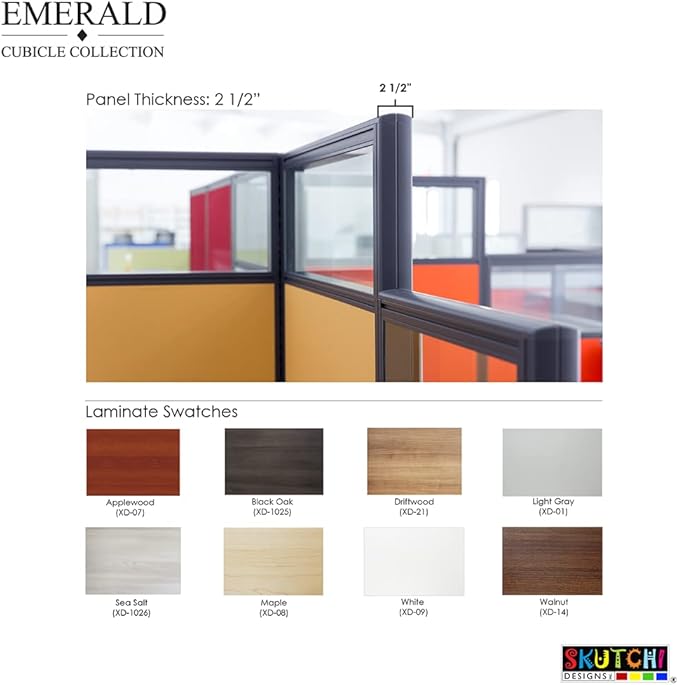 Workstation Wall Partition | Cubicle Workstation | Privacy Office Divider with Glass | U Shape Single Cubicle | Emerald Collection | 5x5x65 H | Slate Fabric