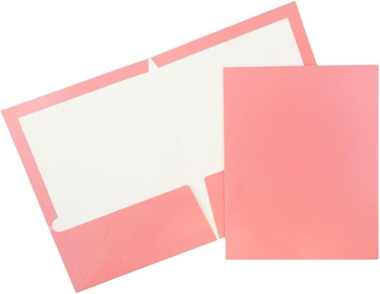 JAM PAPER Laminated Two Pocket Glossy School Folders - Letter Size - High Gloss Baby Pink Pastel - Bulk 25/Pack