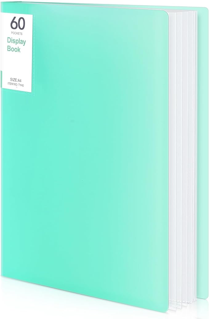 Phyxin Portfolio Binder, 60-Pocket Portfolio Folder 8.5" x 11", Displaying 120 Page Binder with Plastic Sleeves, Plastic Folders for Women & Men, Students, Teachers, Green