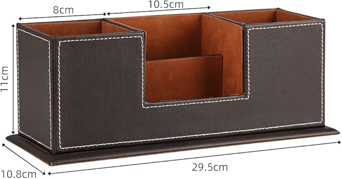 KINGFOM Wood + Leather Double-Holder Desk Organizer — Dark Brown