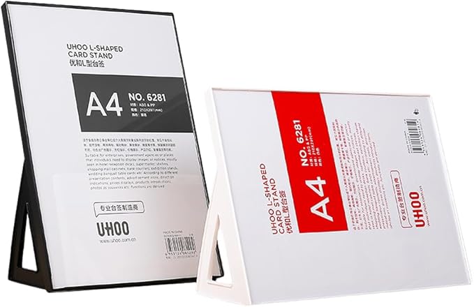 ECKEK ABS Plastic Sign Holder，Menu Displays L Shape Sign Stand Vertical/Horizontal Use (White A5 148×210mm/5.83×8.27inches)